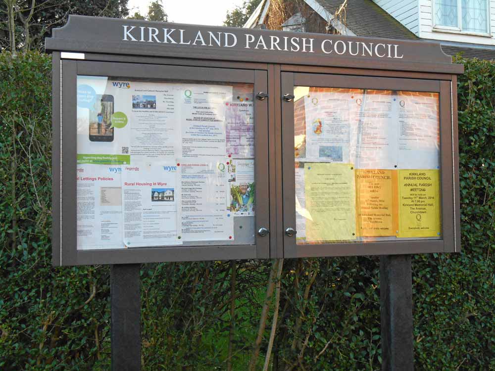 Parish noticeboard located at the cross